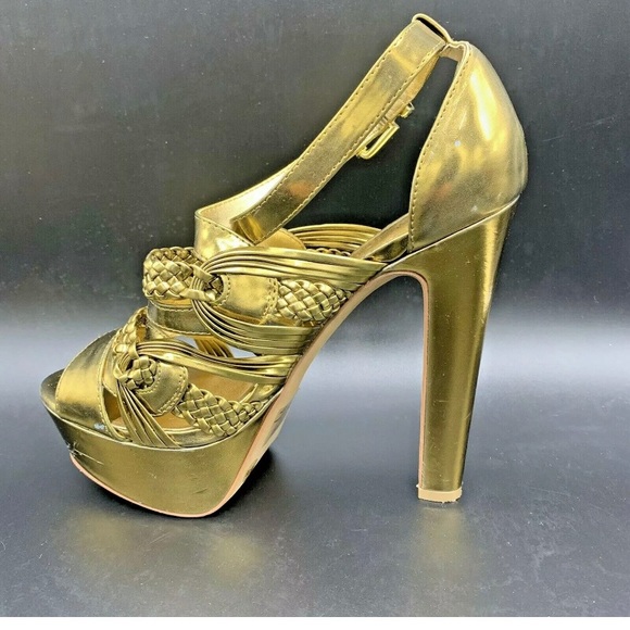 Jessica Simpson Gold Metallic Platform Sandal Heel - Picture 7 of 12
